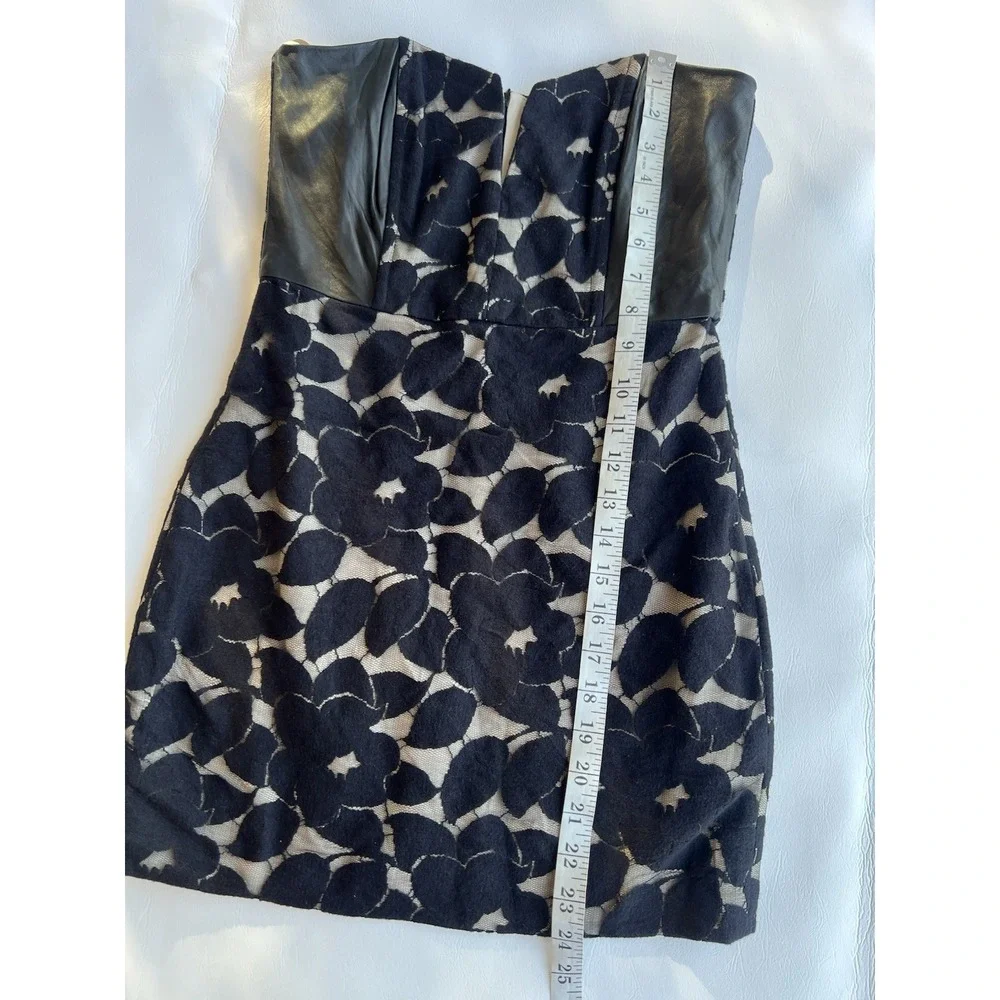 Mason Michelle Mason Size 0 Black Floral Lace Lambskin Leather Mini Dress Party